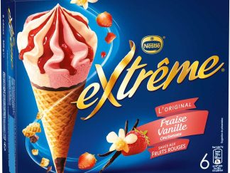 6 CONES EXTREME Fraise Vanille Sauce Fruits Rouges